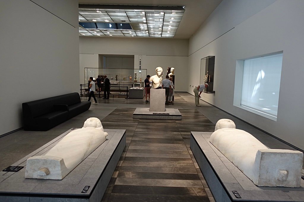 View of the Louvre's collection of ancient artefacts in Abu Dhabi, UAE