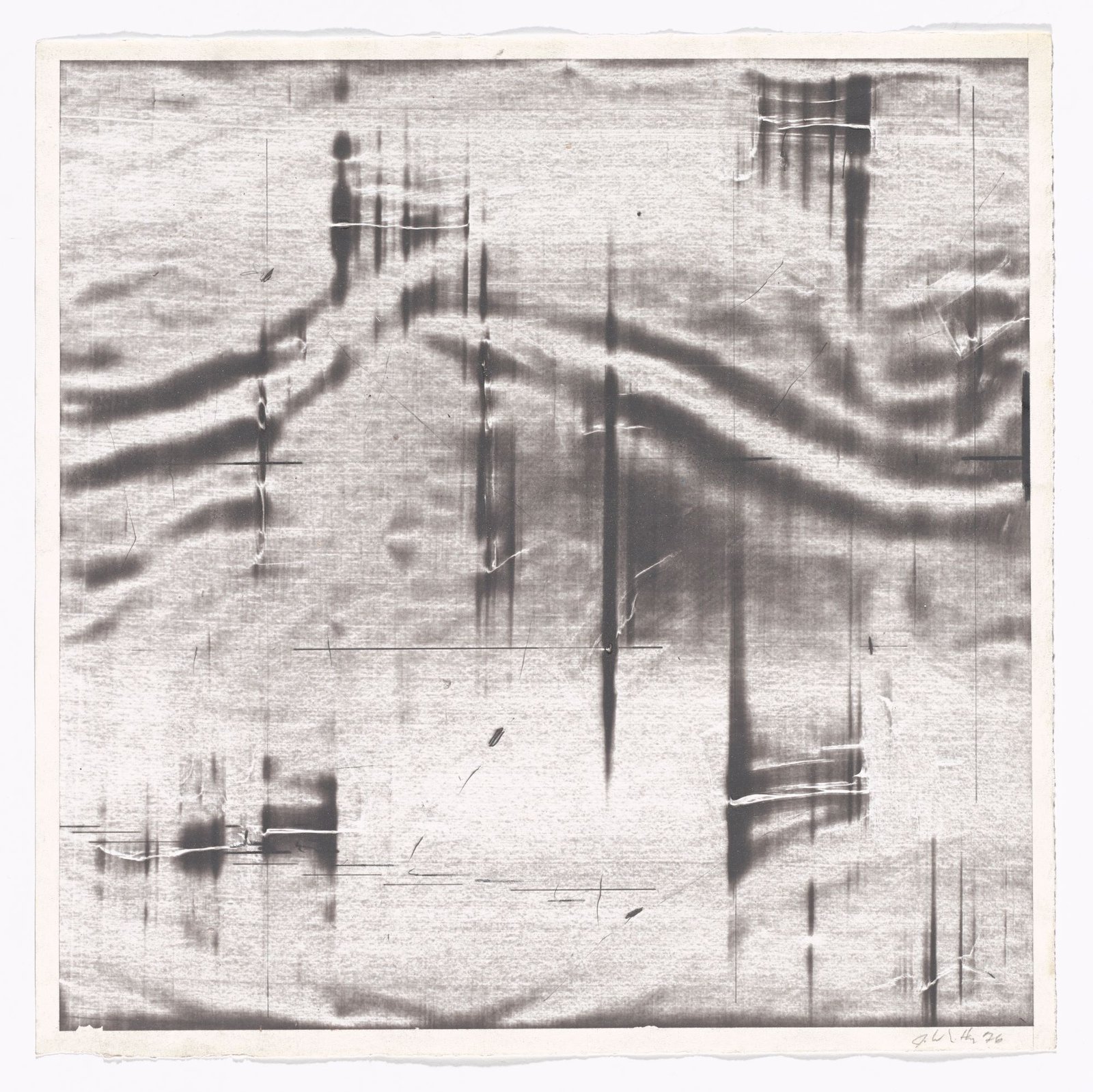 Jack Whitten. Spazio liquido I. 1976. Pellicola acrilica su carta, 20 5/8 x 20 5/8″ (52,4 x 52,4 cm). Museo d'Arte Moderna, New York. Acquistato con i fondi messi a disposizione da Dian Woodner in onore degli Amici dell'Educazione del Museo d'Arte Moderna