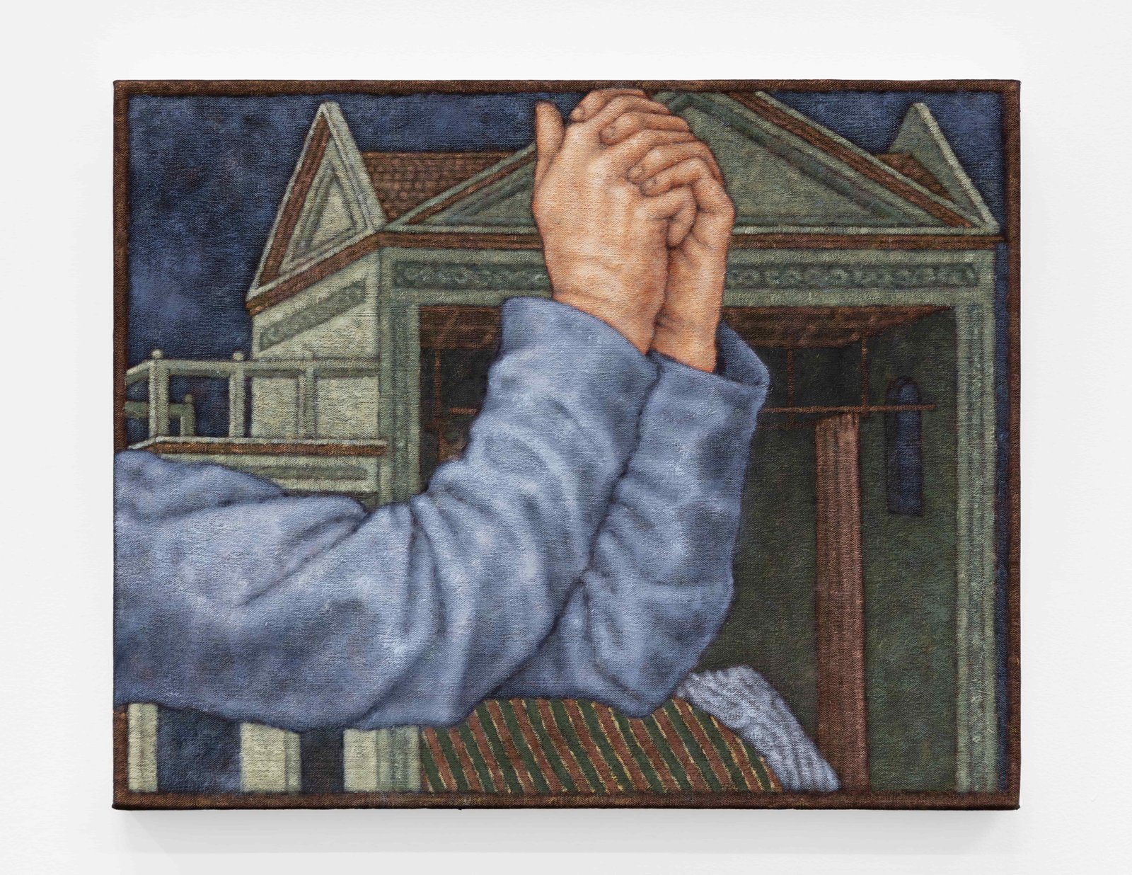 Jennifer Carvalho (b. 1980) An archive of gestures (hands and architecture with domestic interior), 2024 Oil on canvas 16 x 20 in. courtesy the artist and Franz Kaka, Toronto Photo credit: LFdocumentation Franz Kaka, Toronto