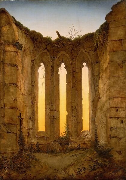 Rovine a Oybin, Caspar David Friedrich, 1812 circa, olio su tela, 25 9/16 × 18 1/2 pollici (65 × 47 cm), Hamburger Kunsthalle; prestito permanente di Manfred Brockhaus, acquisito nel 2018.