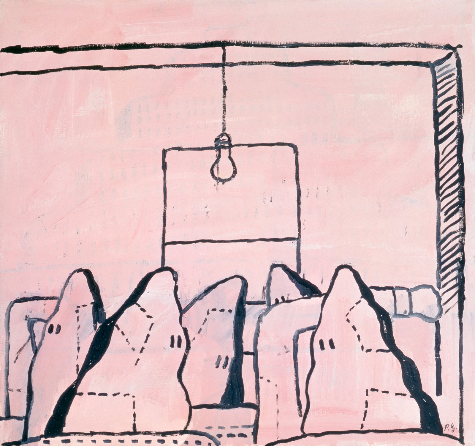 Philip Guston, Meeting, 1969, acrylic on panel, 30 x 32 inches (76.2 x 81.3 cm). Private collection © Property of Philip Guston