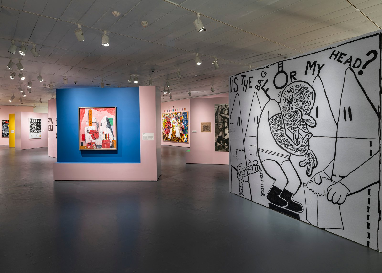 Installation view Draw Them In, Paint Them Out: Trenton Doyle Hancock confronts Philip Guston at the Jewish Museum, NY, 8 November 2024-30 March 2025. Photograph by Gregory Carter / Document Art