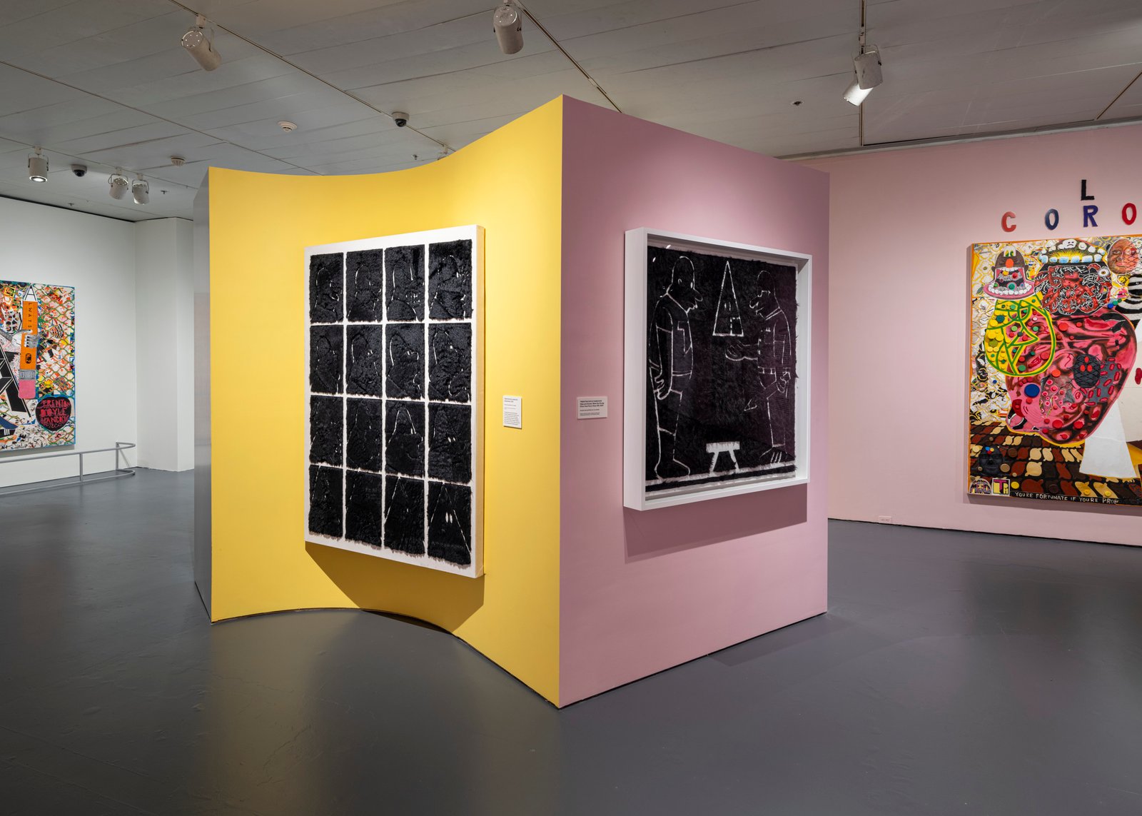 Installation view Draw Them In, Paint Them Out: Trenton Doyle Hancock confronts Philip Guston at the Jewish Museum, NY, 8 November 2024-30 March 2025. Photograph by Gregory Carter / Document Art